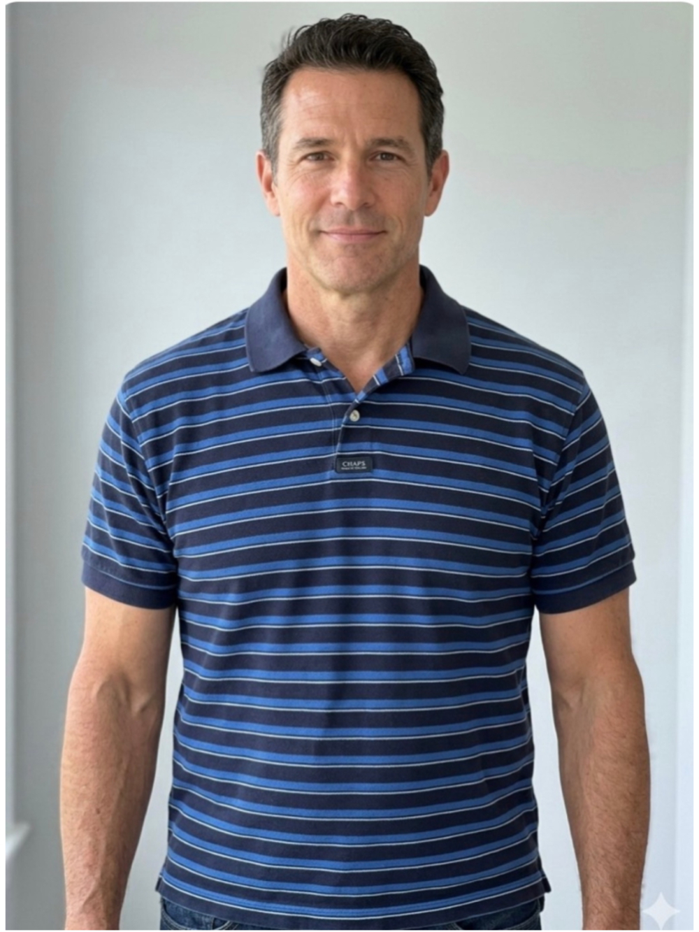 Men's Chaps Ralph Lauren Polo Shirt Medium Blue Black Striped cotton 2063
